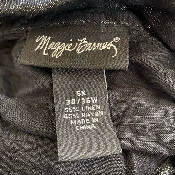 Vintage 90s Maggie Barnes Metallic Short Sleeve Button Front Top Black Combo 5X - Picture 2 of 6